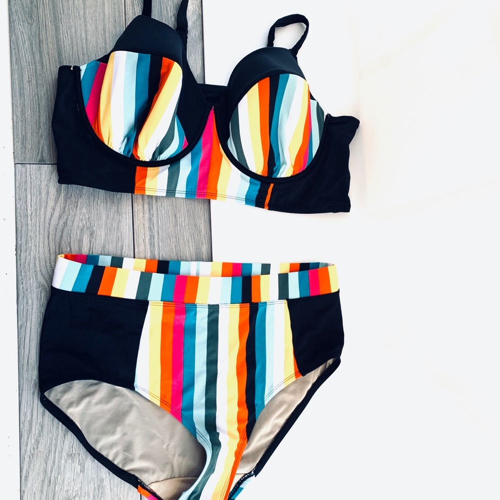 SWIM by Cacique Colorful Striped Bikini